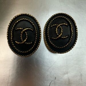 CHANEL Black and Gold Rope Detail Earrings